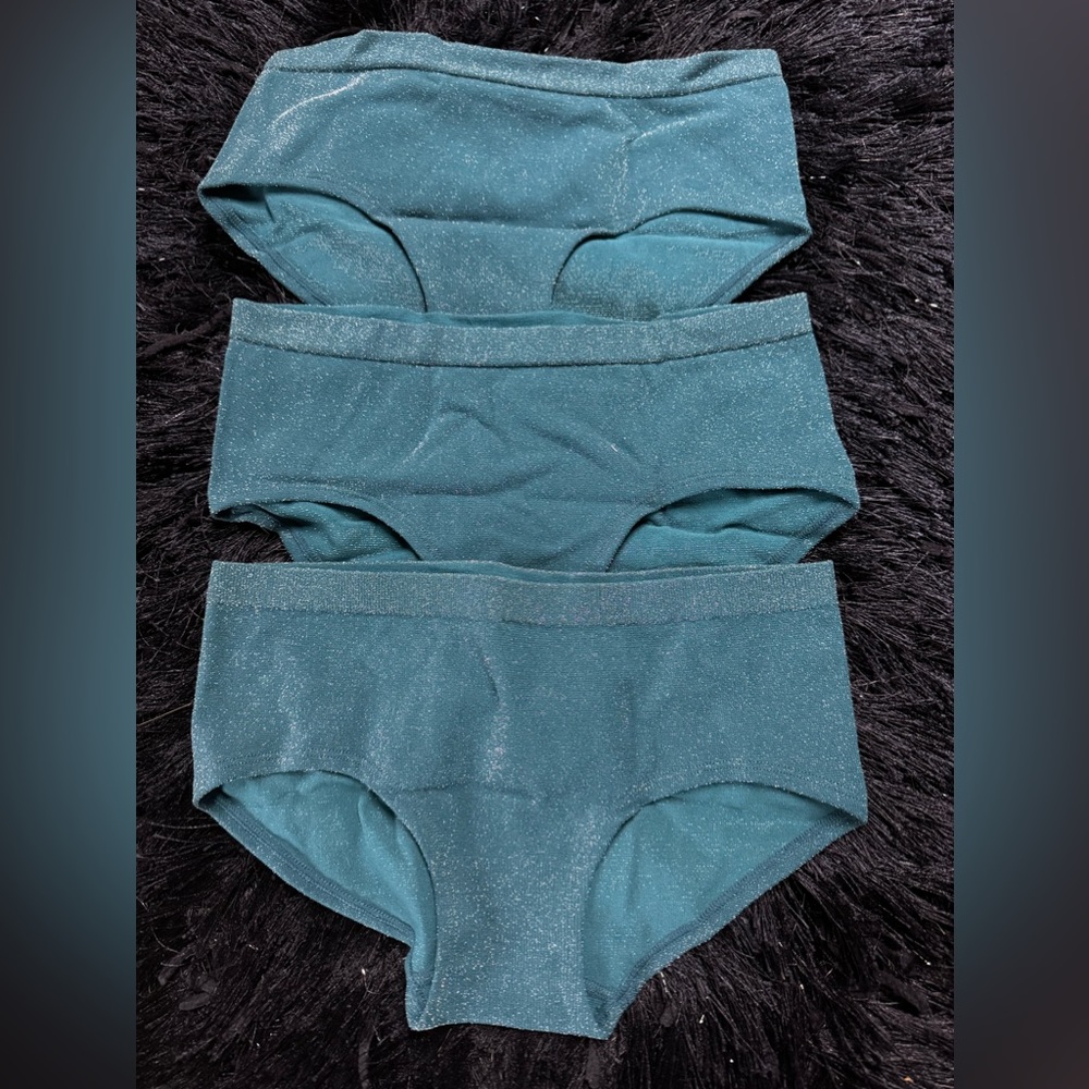VS Pink hipsters. Bundle of 3. Teal colors with shine material. Size M.